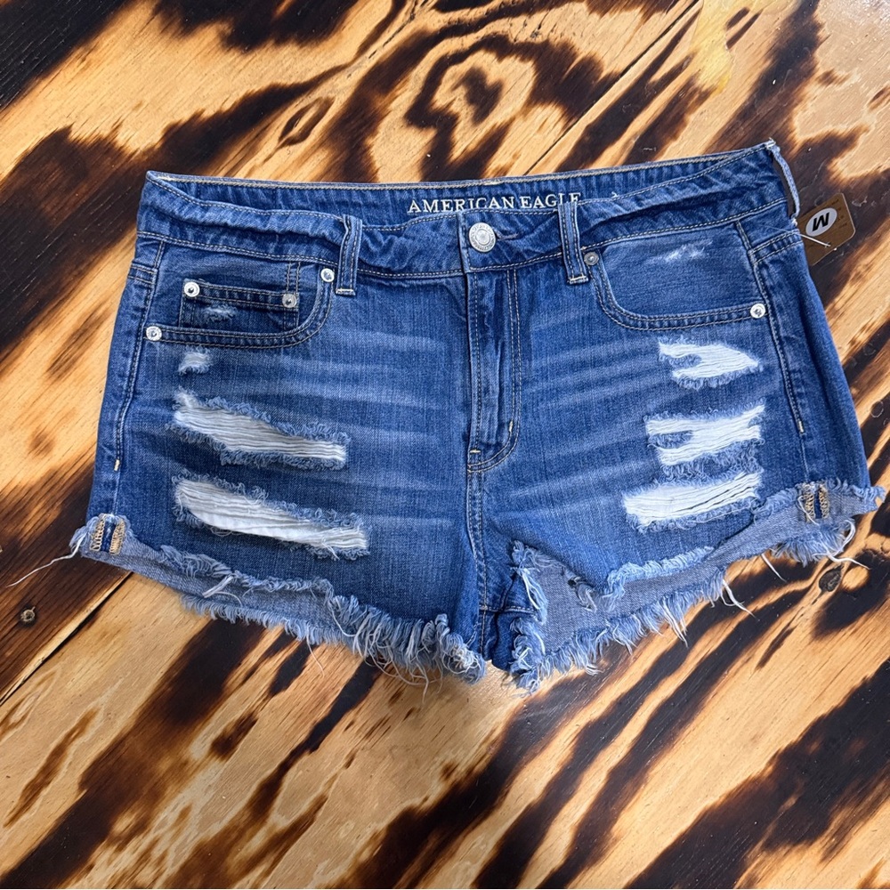 American Eagle Outfitters Blue Distressed Jean Shorts